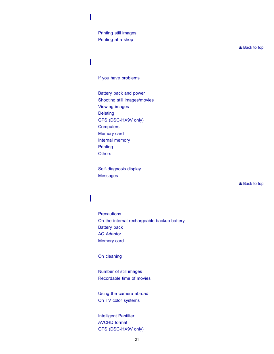 Sony DSC-HX9V User Manual | Page 21 / 289
