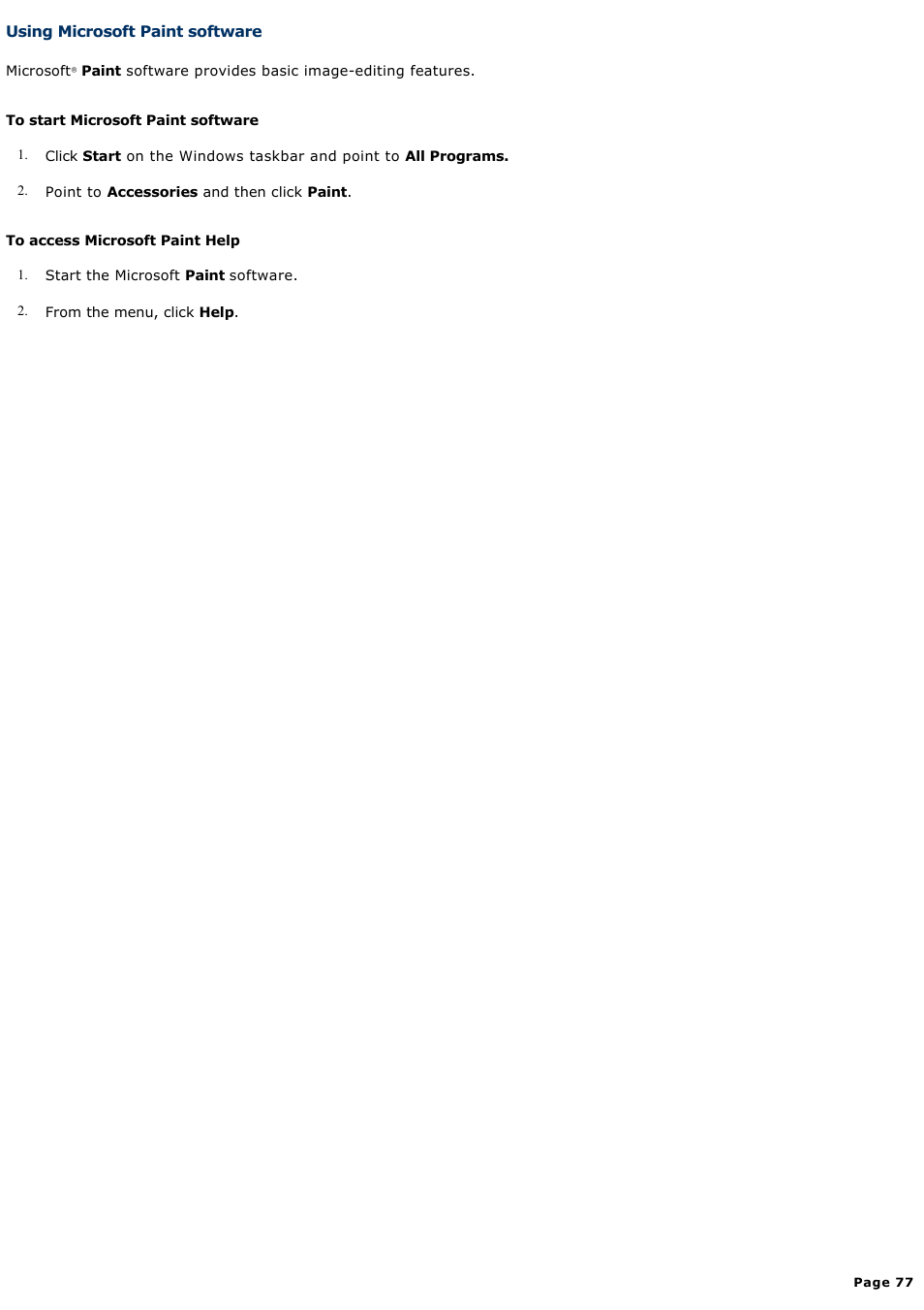 Using microsoft paint software | Sony PCV-RS311 User Manual | Page 77 / 161