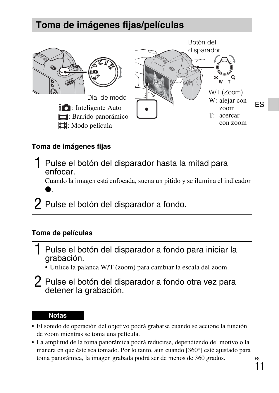 Toma de imágenes fijas/películas | Sony DSC-H200 User Manual | Page 33 / 48