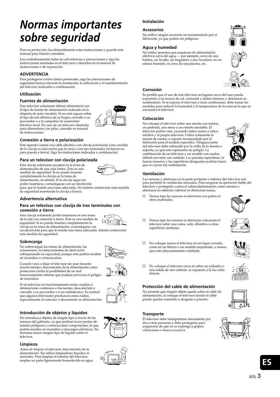 Normas importantes sobre seguridad | Sony KE-32TS2 User Manual | Page 127 / 188