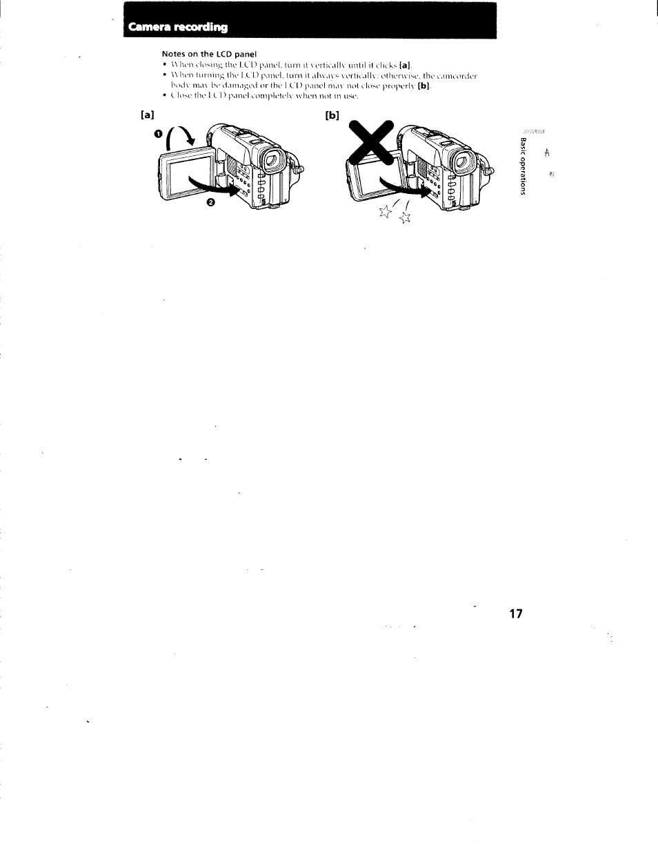 Notes on the lcd panel, Camera recording | Sony CCD-TRV62 User Manual | Page 17 / 84