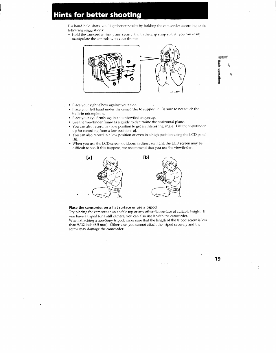 Hints for better shooting | Sony CCD-TRV62 User Manual | Page 19 / 84