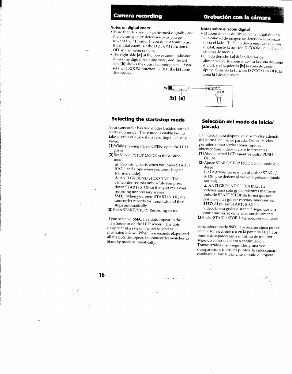 Camera recording grabación con la cámara | Sony DCR-TRV7 User Manual | Page 16 / 120