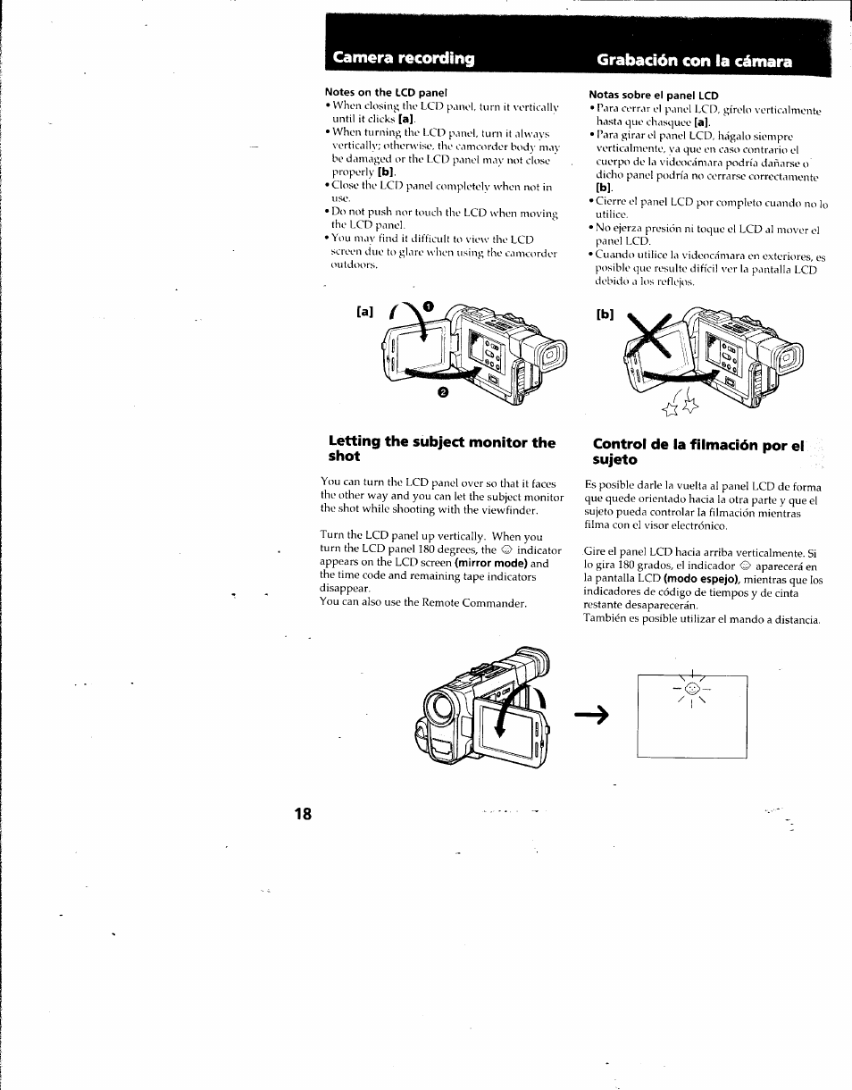 Camera recording grabación con la cámara | Sony DCR-TRV7 User Manual | Page 18 / 120