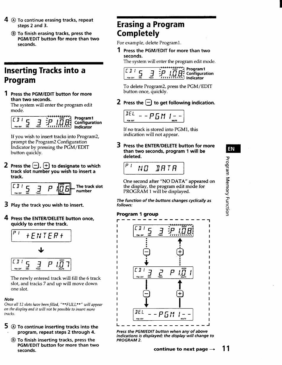 Cl 1, Б ip \.0b, П 1 i.u 1 | P r~ нл run 1, L j/ / t, Ta 1, Inserting tracks into a program, Erasing a program completely | Sony CDX-71RF User Manual | Page 13 / 59