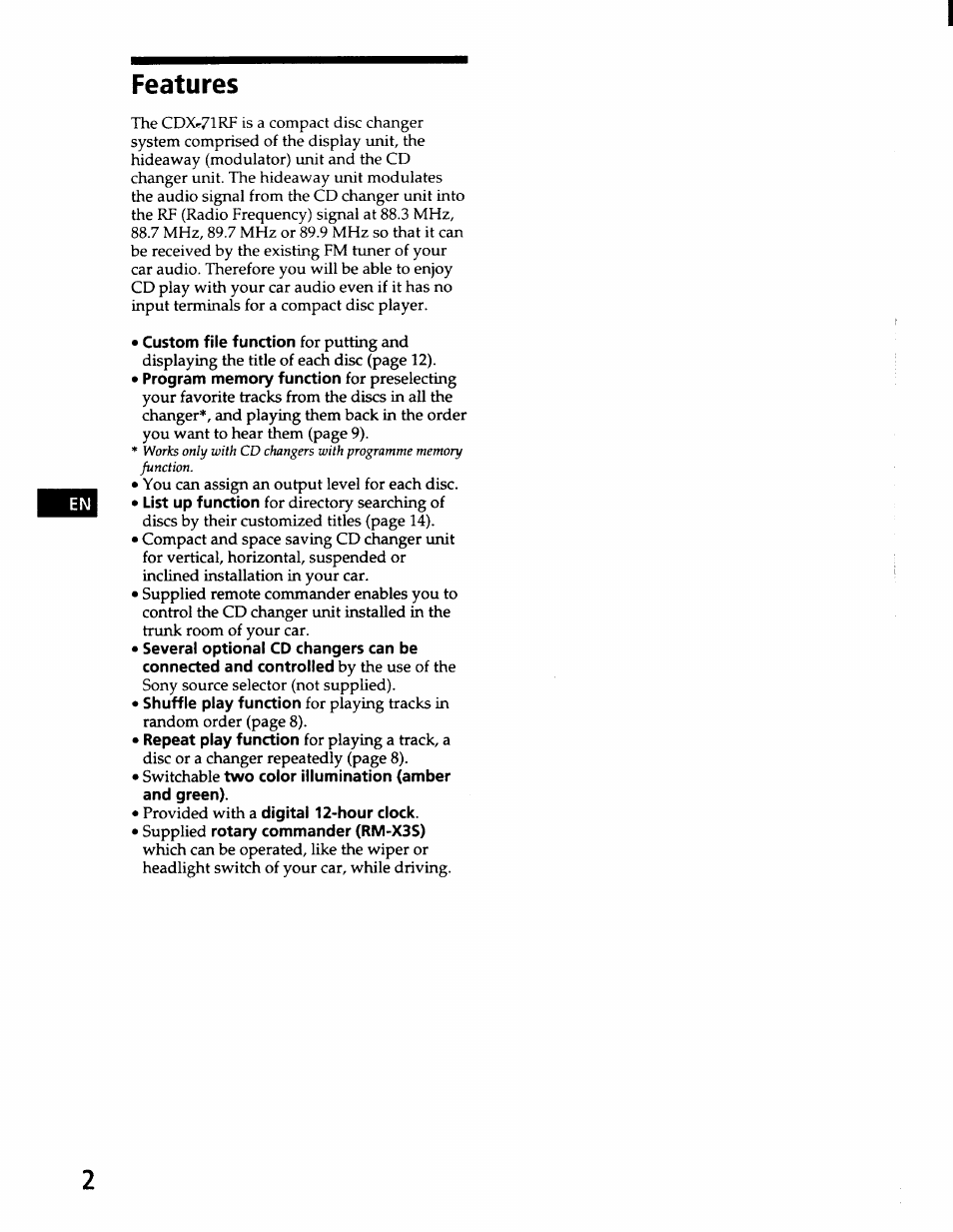 Features | Sony CDX-71RF User Manual | Page 2 / 59