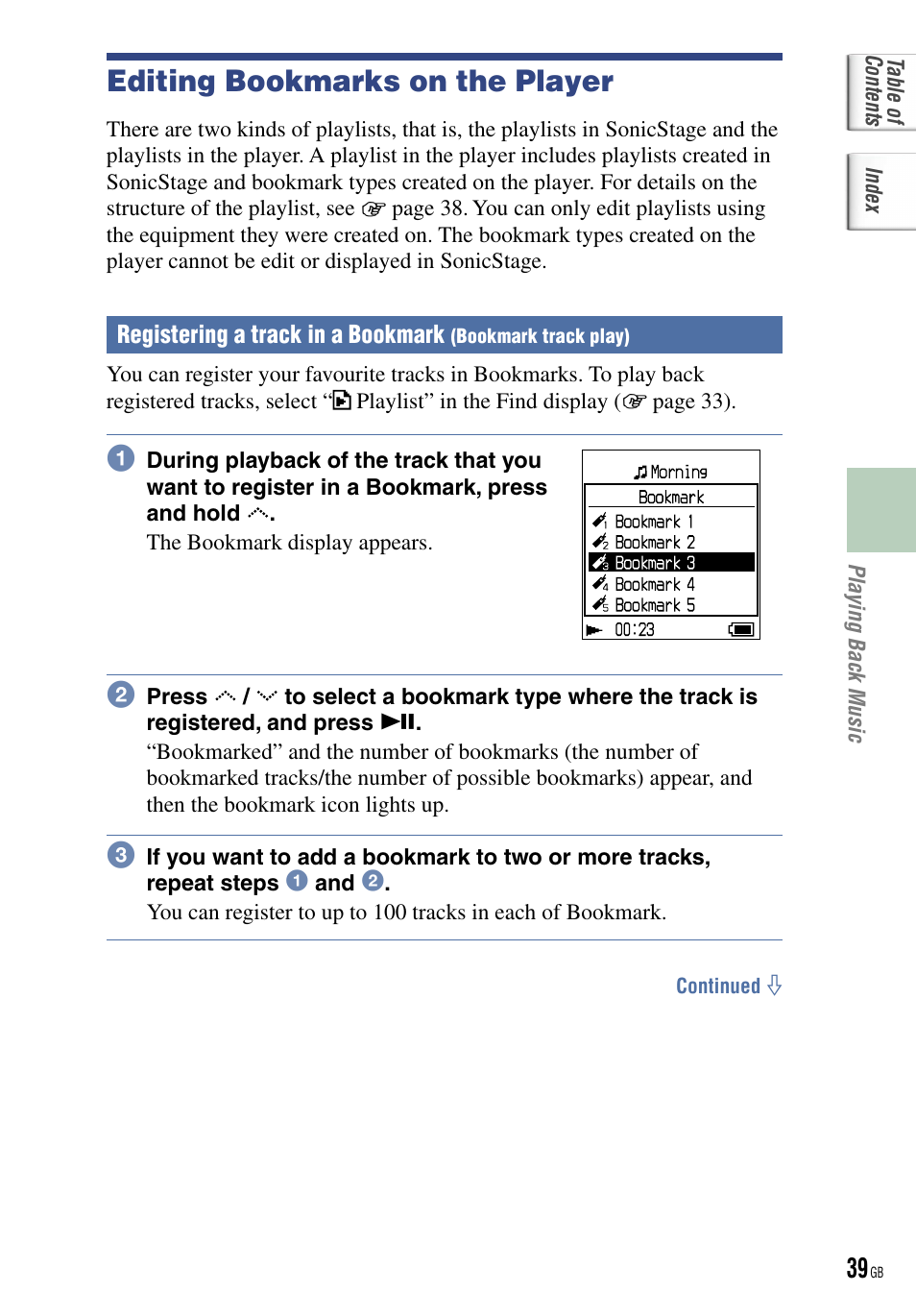 Editing bookmarks on the player | Sony NW-HD5 User Manual | Page 39 / 82