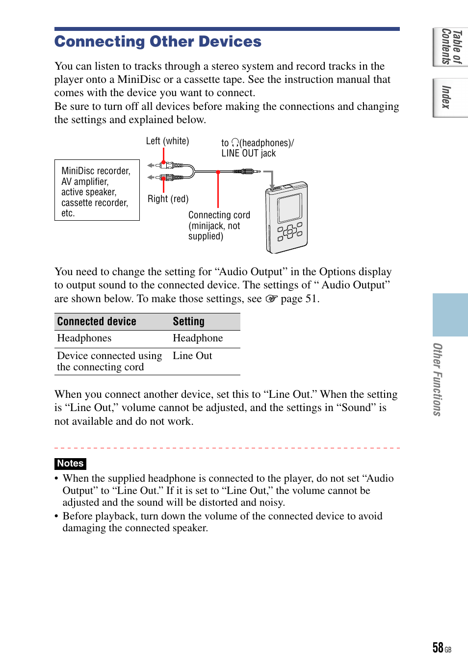 Connecting other devices | Sony NW-HD5 User Manual | Page 58 / 82
