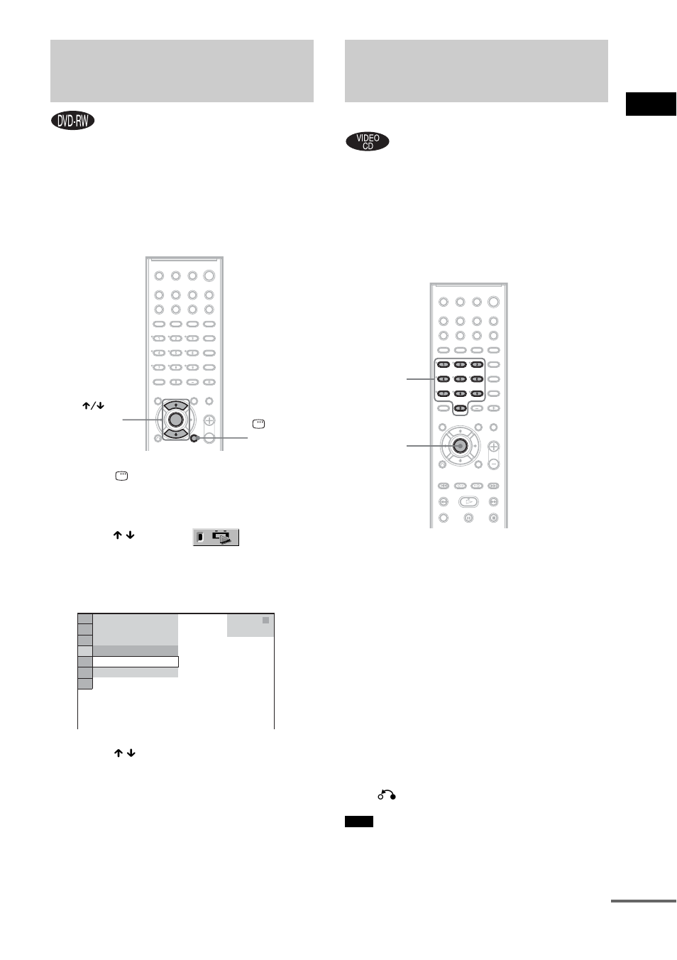 Selecting [original] or [play list] on a dvd-rw, Playing video cds with pbc functions (ver.2.0), Pbc playback) | Selecting [original] or [play list, On a dvd-rw, Playing video cds with pbc functions, Ver.2.0) (pbc playback) | Sony HCD-DX150 User Manual | Page 35 / 100