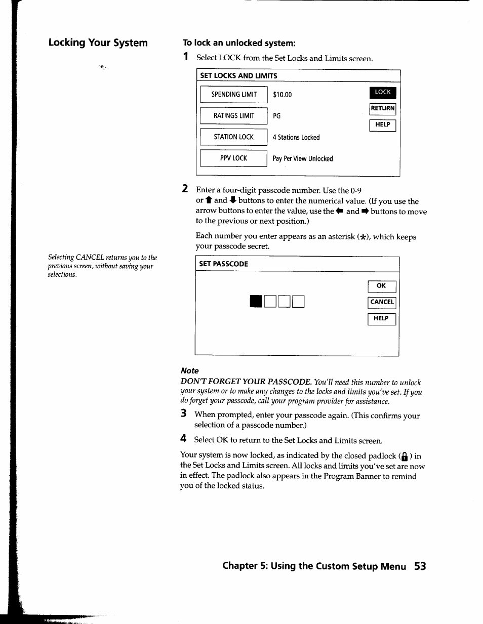 To lock an unlocked system | Sony SAT-B1 User Manual | Page 50 / 74