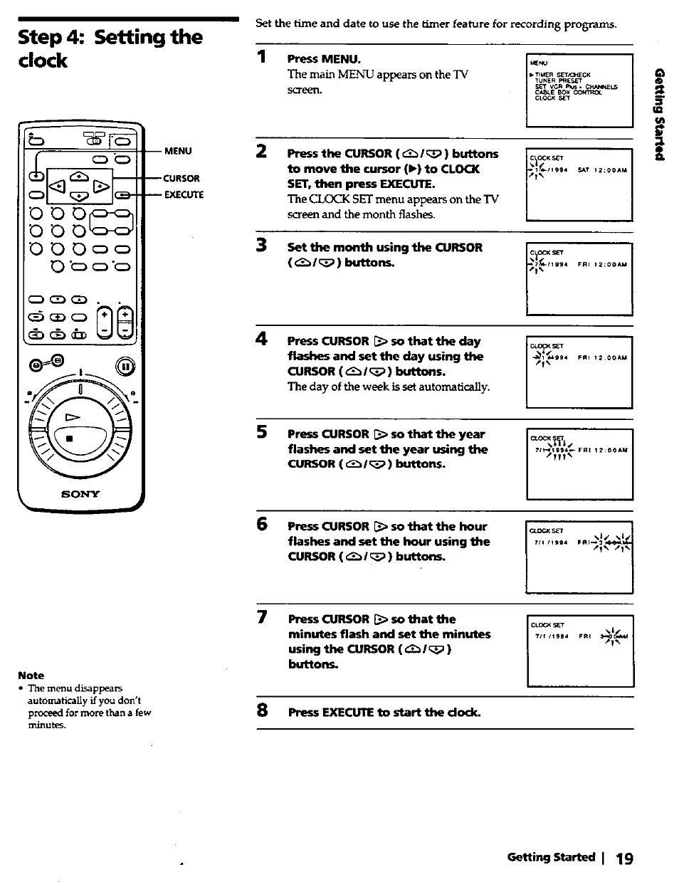 Step 4: setting the clock, O o o cd | Sony SLV-420 User Manual | Page 19 / 51