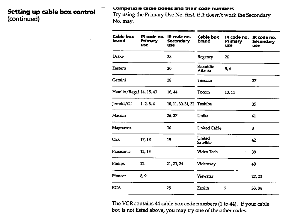 Setting up cable box control, Continued) | Sony SLV-420 User Manual | Page 24 / 51