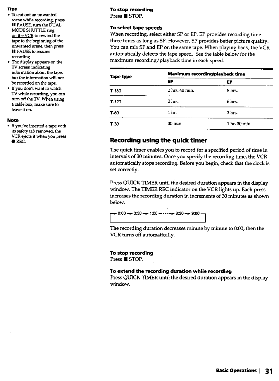 Recording using the quick tinner | Sony SLV-420 User Manual | Page 31 / 51