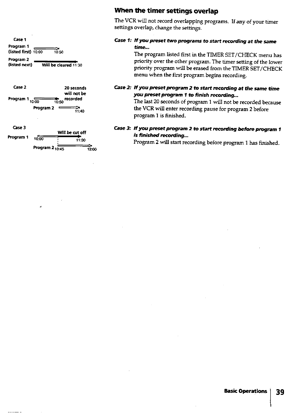 When the timer settings overlap | Sony SLV-420 User Manual | Page 39 / 51
