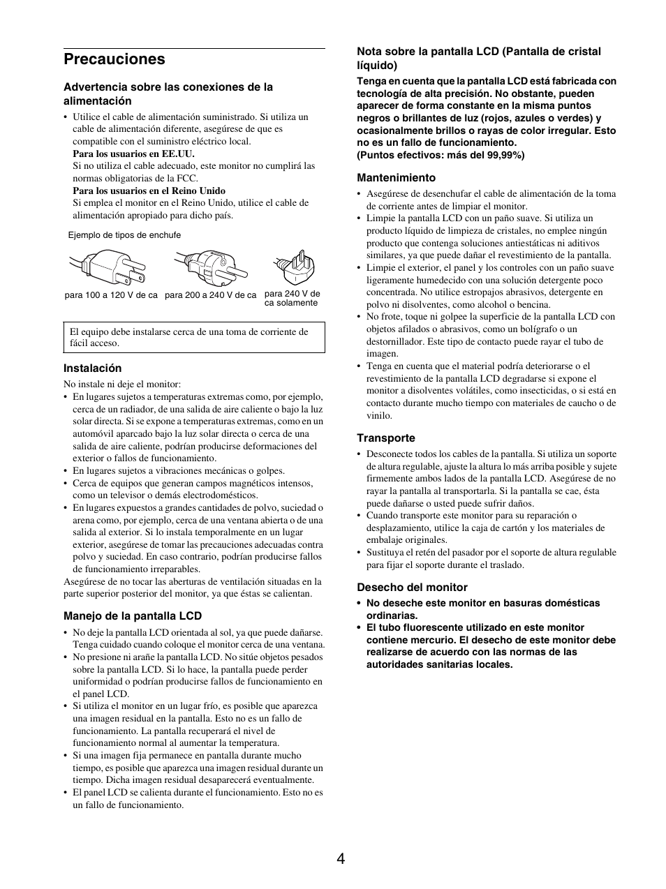 Precauciones, 4precauciones | Sony SDM-S205FB User Manual | Page 105 / 403