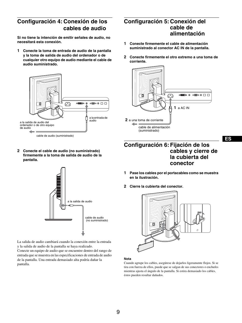 Configuración 4: conexión de los cables de audio, Conector | Sony SDM-S205FB User Manual | Page 110 / 403