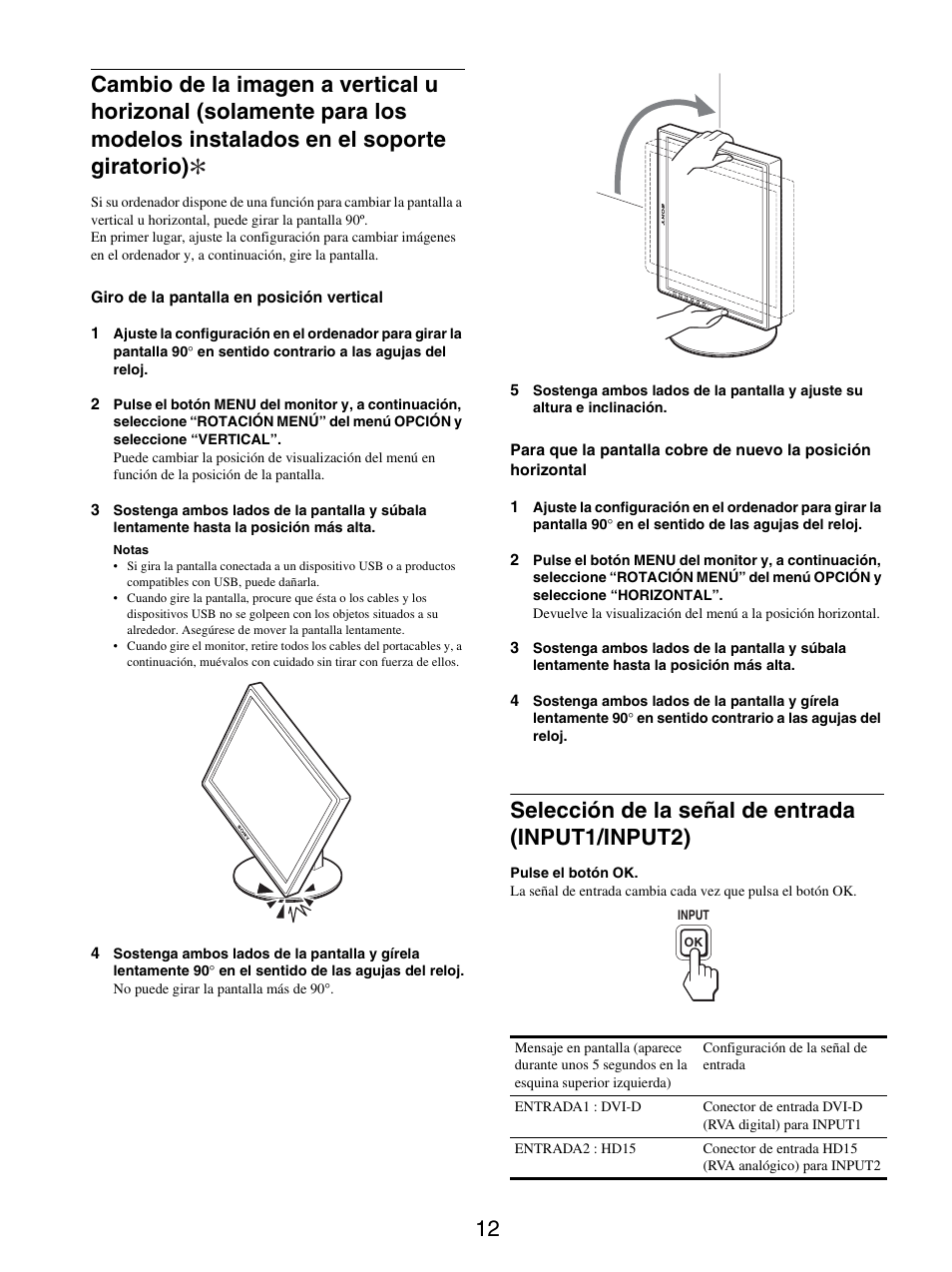 Selección de la señal de entrada (input1/input2) | Sony SDM-S205FB User Manual | Page 113 / 403
