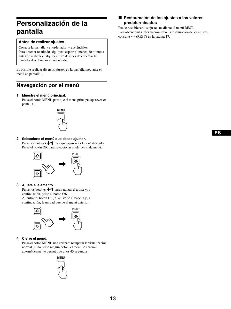 Personalización de la pantalla, Navegación por el menú | Sony SDM-S205FB User Manual | Page 114 / 403
