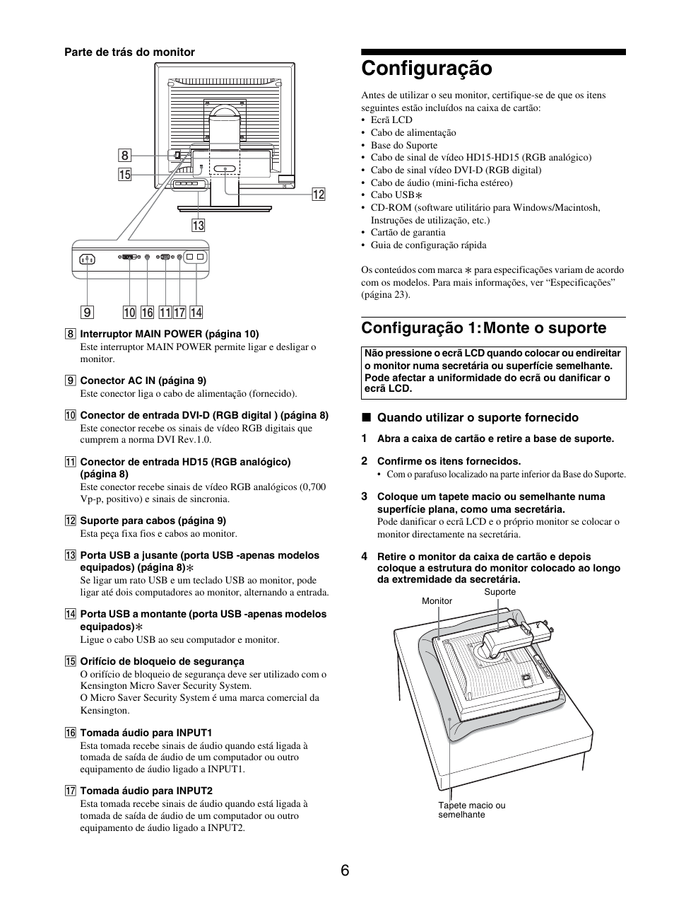 Configuração, Configuração 1: monte o suporte, Configuração 1:monte o suporte | Sony SDM-S205FB User Manual | Page 158 / 403
