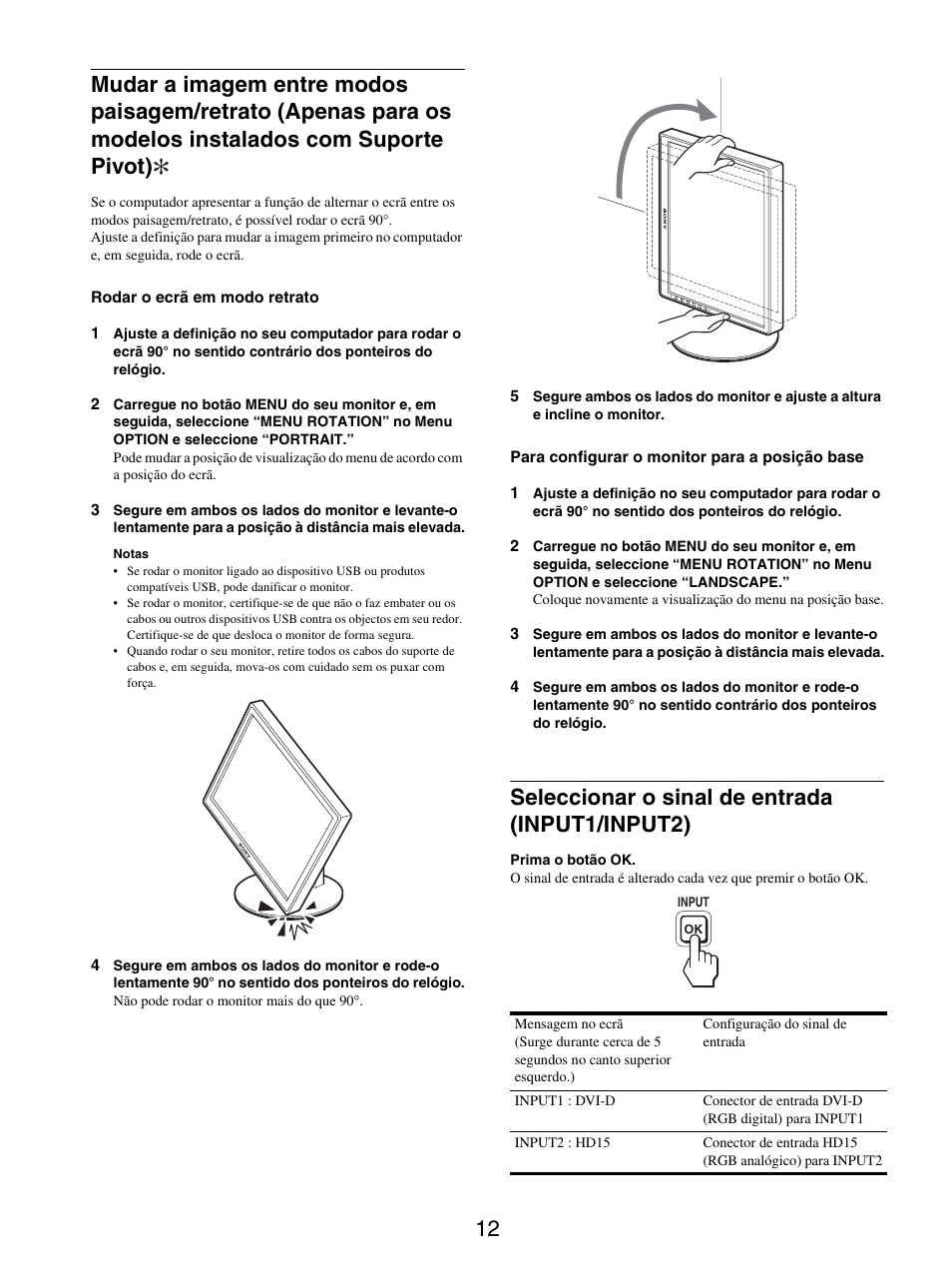 Seleccionar o sinal de entrada (input1/input2) | Sony SDM-S205FB User Manual | Page 164 / 403