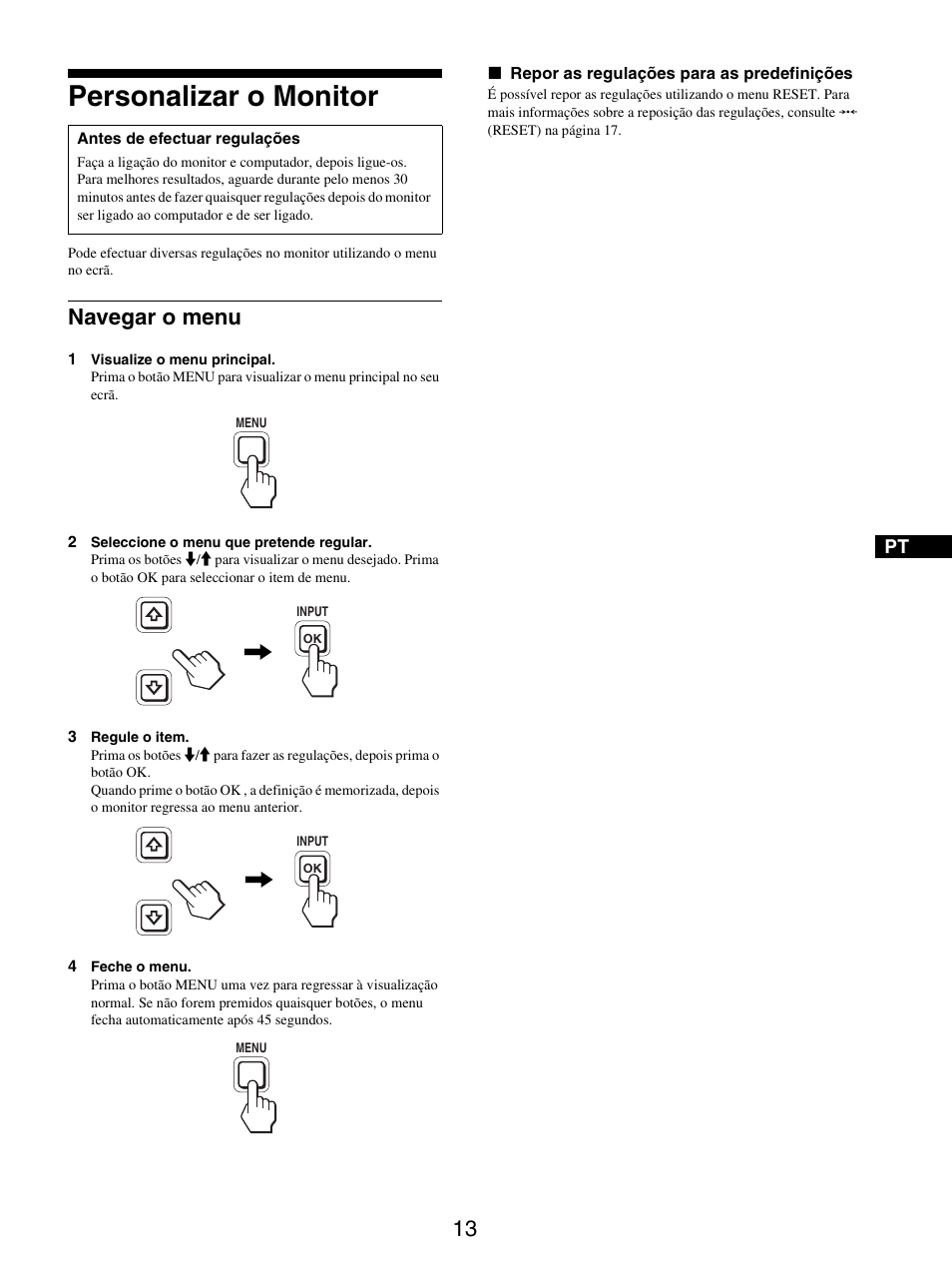 Personalizar o monitor, Navegar o menu | Sony SDM-S205FB User Manual | Page 165 / 403