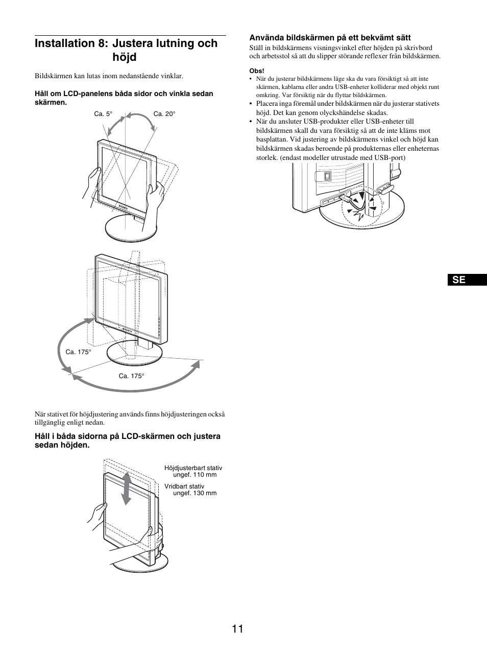 Installation 8: justera lutning och höjd, 11 installation 8: justera lutning och höjd | Sony SDM-S205FB User Manual | Page 213 / 403