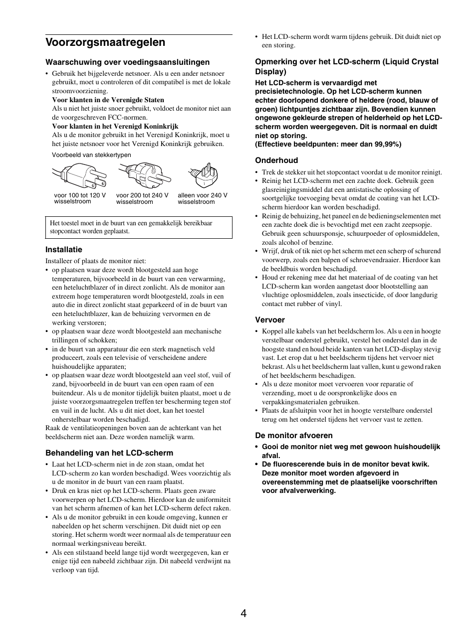 Voorzorgsmaatregelen, 4voorzorgsmaatregelen | Sony SDM-S205FB User Manual | Page 231 / 403