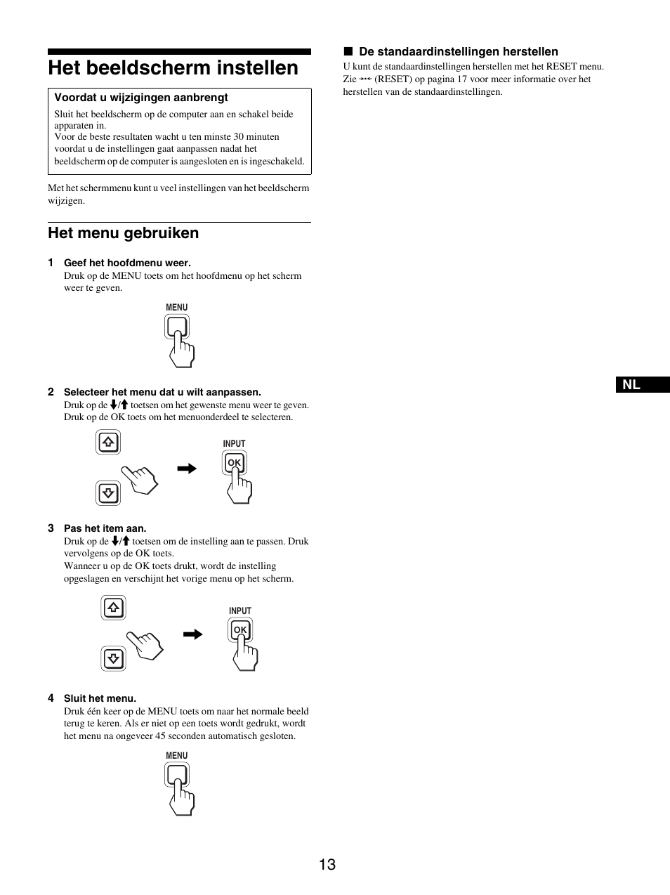Het beeldscherm instellen, Het menu gebruiken | Sony SDM-S205FB User Manual | Page 240 / 403