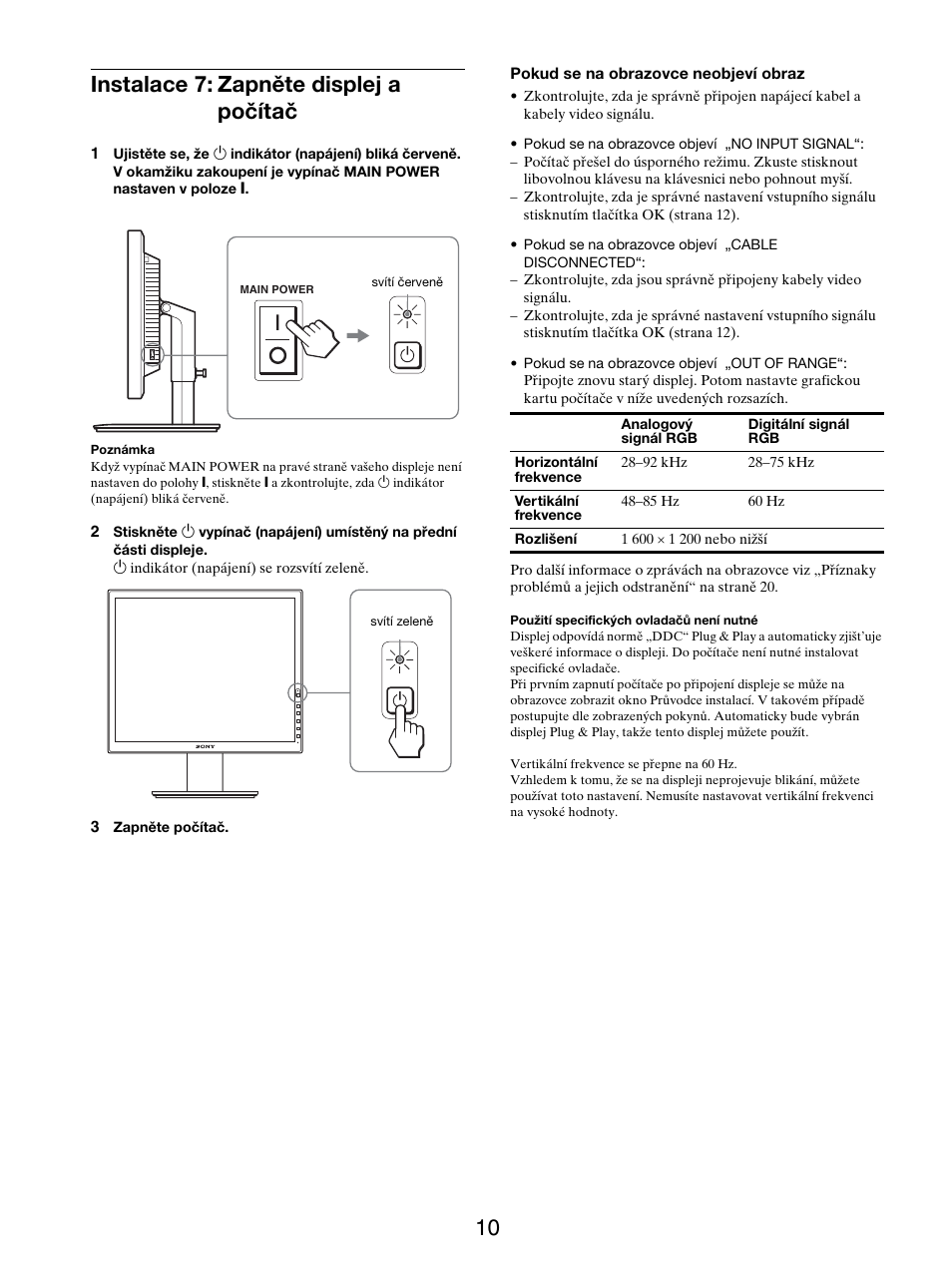 Instalace 7: zapněte displej a počítač, 10 instalace 7: zapněte displej a počítač | Sony SDM-S205FB User Manual | Page 287 / 403