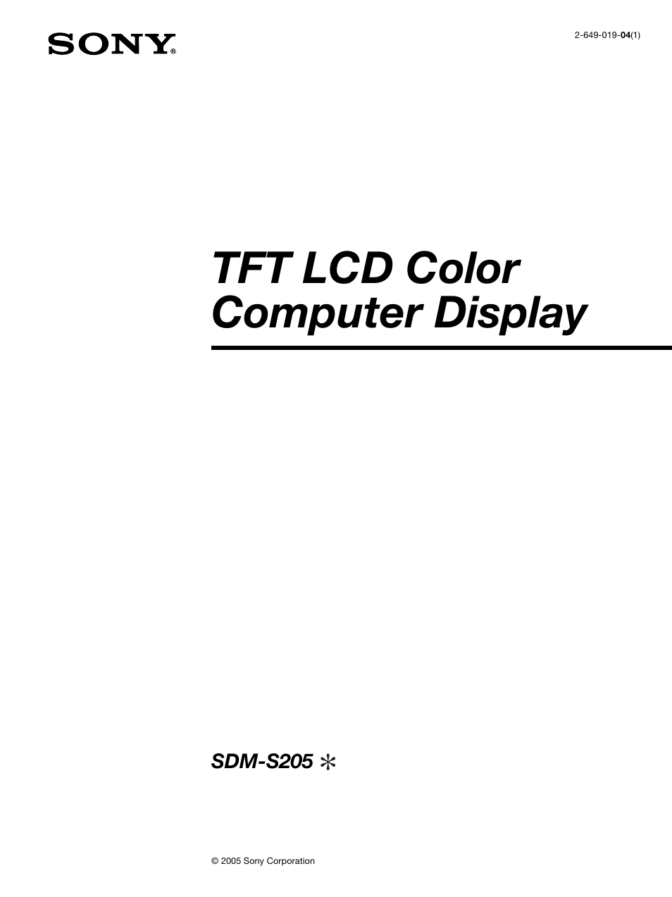 Fedõlap, Tft lcd color computer display | Sony SDM-S205FB User Manual | Page 303 / 403