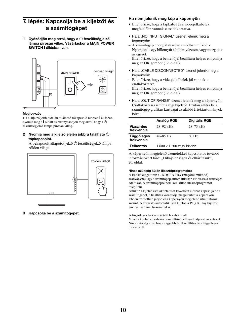 Lépés: kapcsolja be a kijelzőt és a számítógépet | Sony SDM-S205FB User Manual | Page 312 / 403