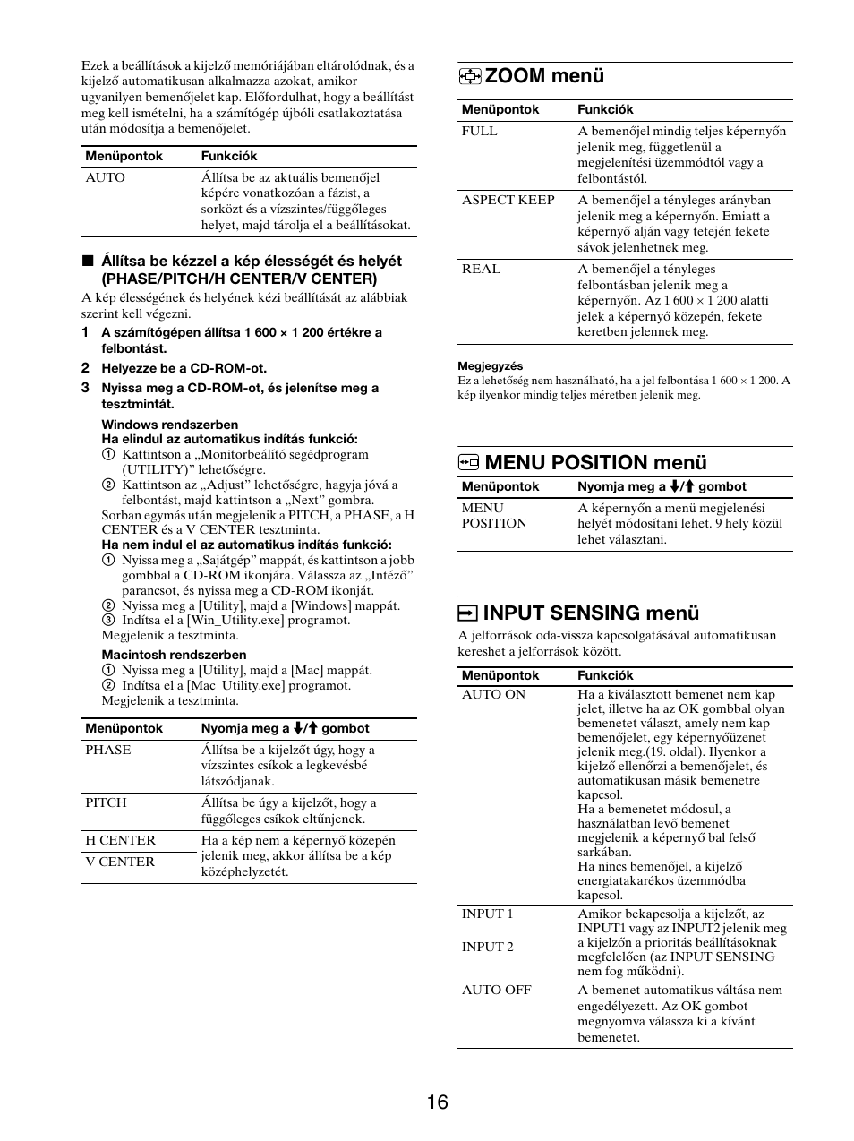 Zoom menü, Menu position menü, Input sensing menü | Zoom menü menu position menü input sensing menü, Menu position menü input sensing menü | Sony SDM-S205FB User Manual | Page 318 / 403