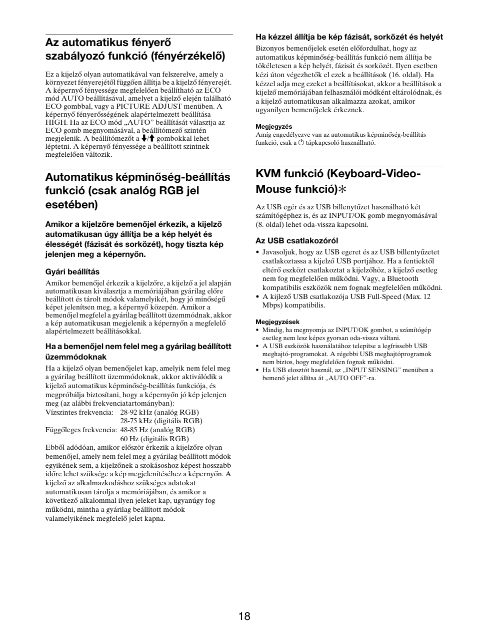 Kvm funkció (keyboard-video-mouse funkció), Kvm funkció (keyboard-video- mouse funkció) | Sony SDM-S205FB User Manual | Page 320 / 403