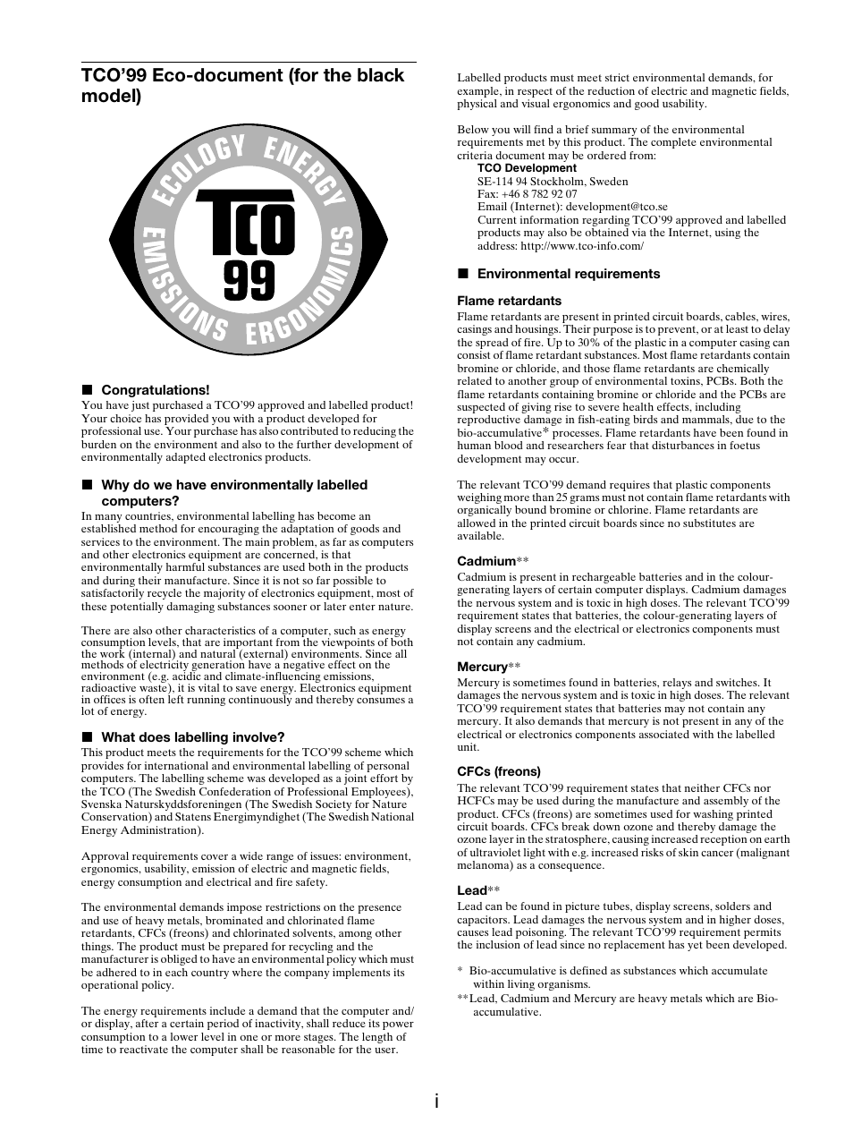 Tco’99 eco-document (for the black model) | Sony SDM-S205FB User Manual | Page 326 / 403