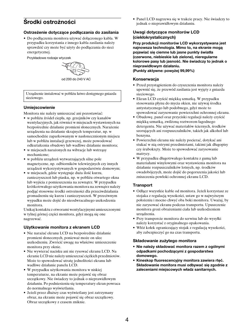 Środki ostrożności, 4środki ostrożności | Sony SDM-S205FB User Manual | Page 331 / 403