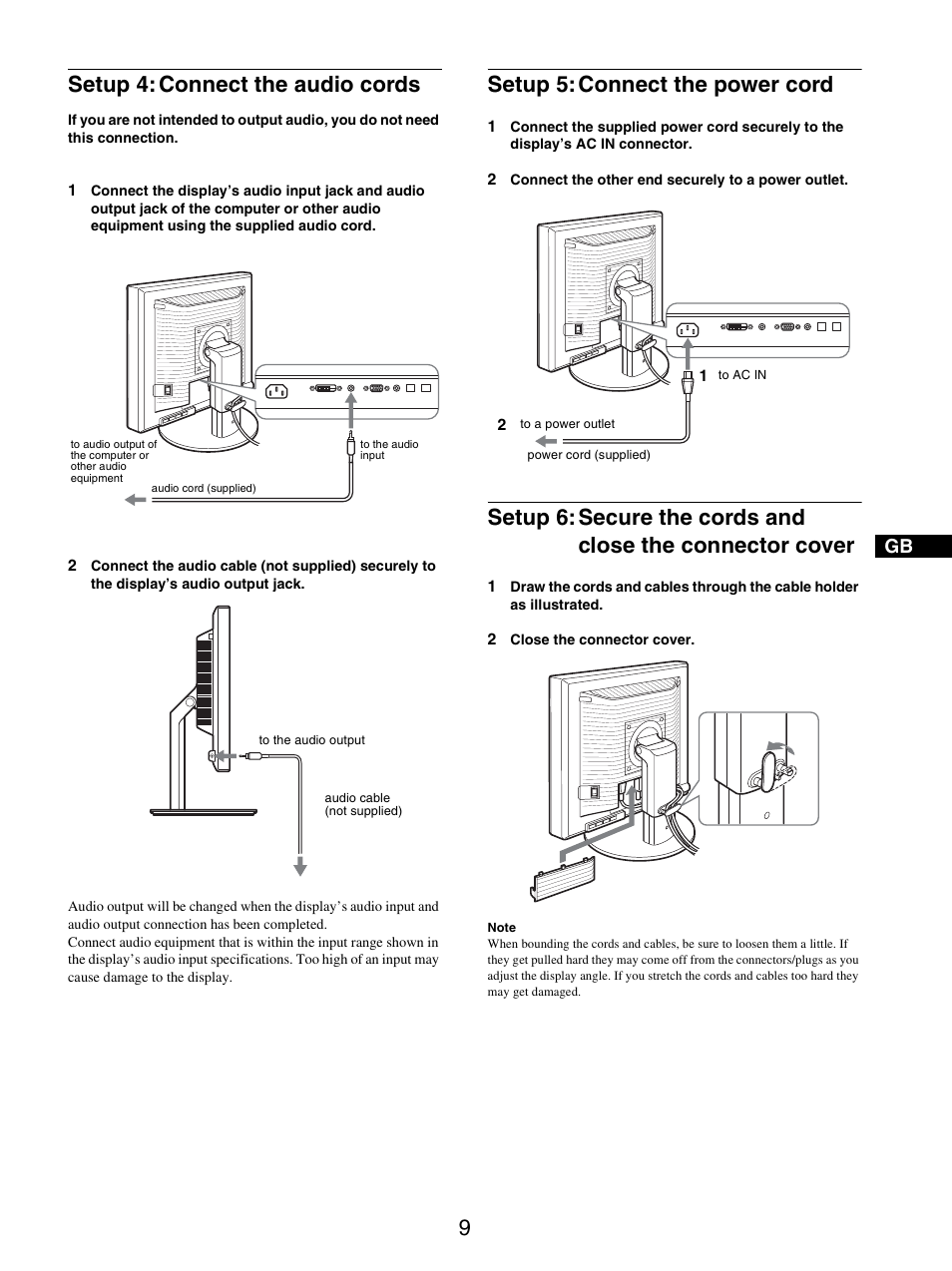 Setup 4: connect the audio cords, Setup 5: connect the power cord | Sony SDM-S205FB User Manual | Page 34 / 403