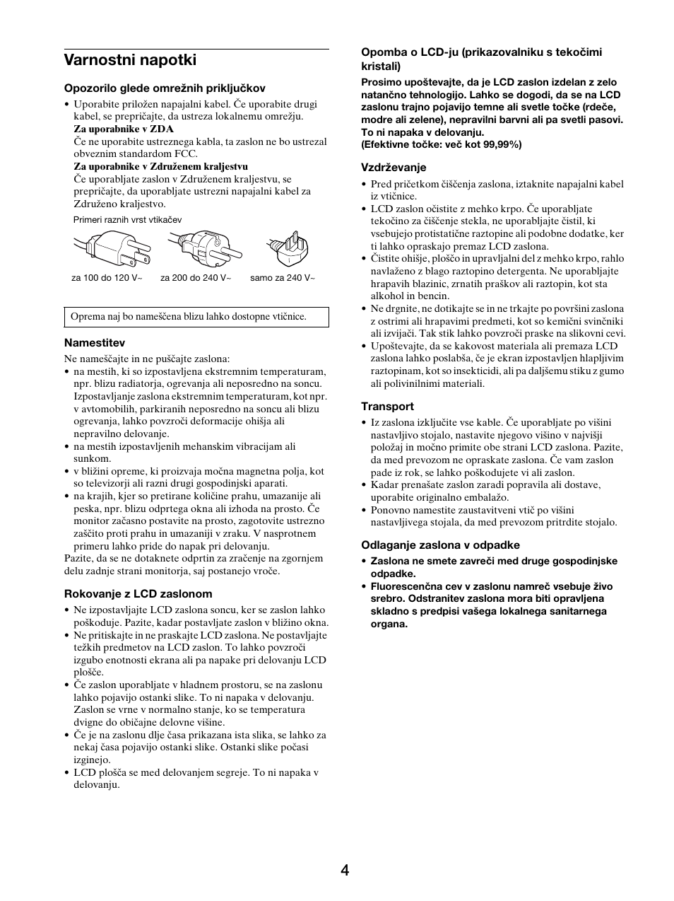 Varnostni napotki, 4varnostni napotki | Sony SDM-S205FB User Manual | Page 357 / 403