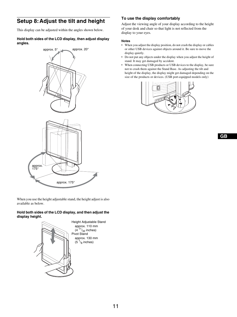 Setup 8: adjust the tilt and height | Sony SDM-S205FB User Manual | Page 36 / 403