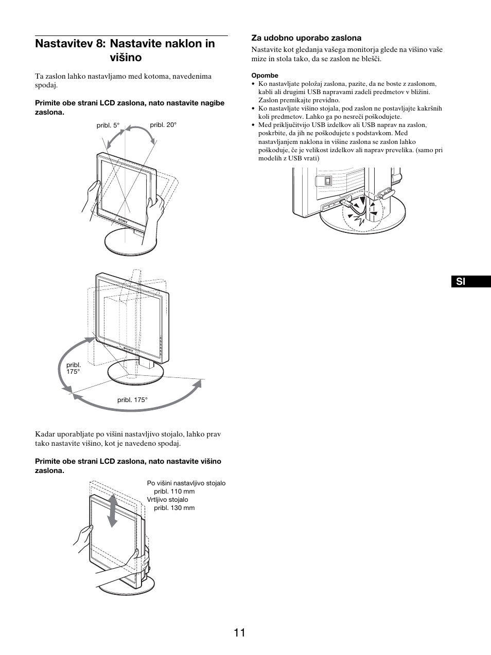 Nastavitev 8: nastavite naklon in višino | Sony SDM-S205FB User Manual | Page 364 / 403