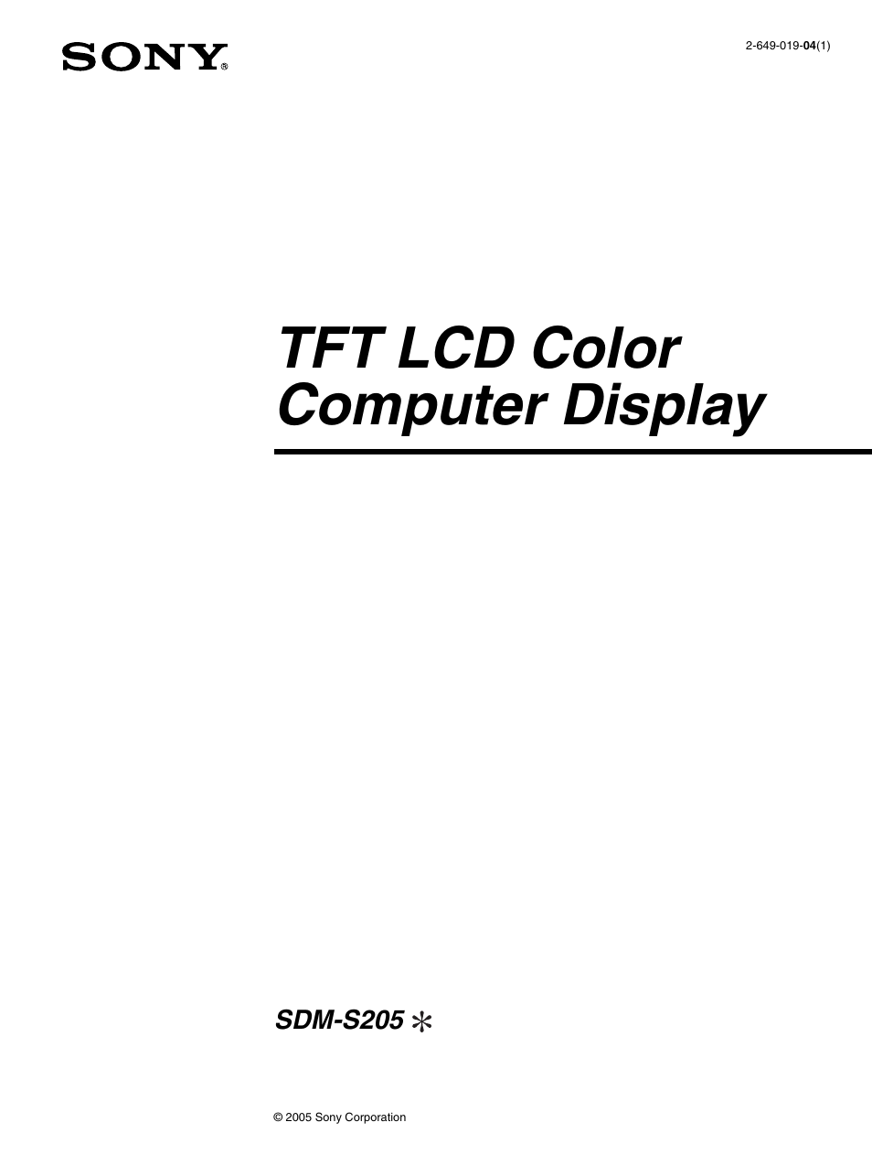 En üst sayfa, Tft lcd color computer display | Sony SDM-S205FB User Manual | Page 379 / 403