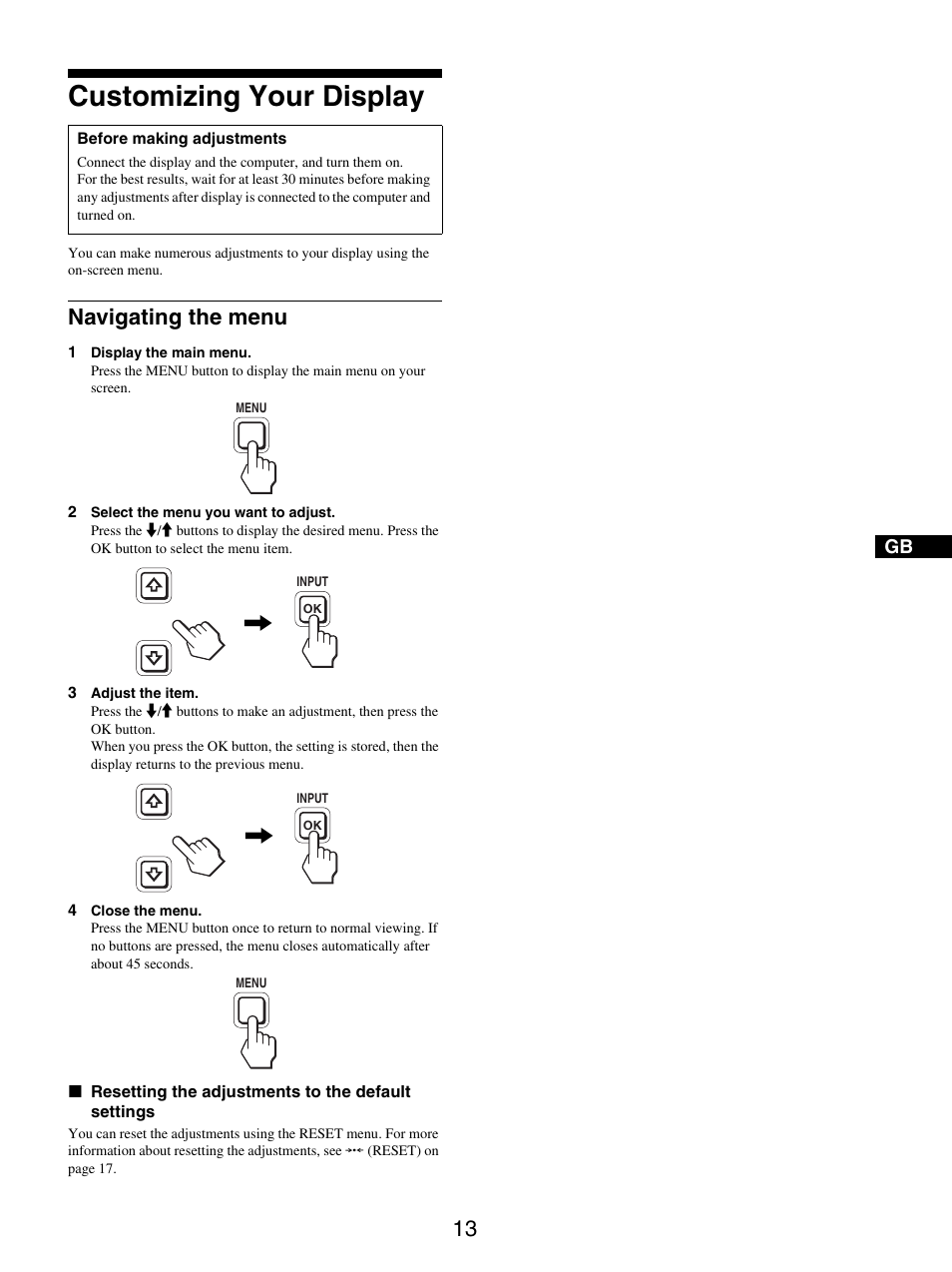 Customizing your display, Navigating the menu | Sony SDM-S205FB User Manual | Page 38 / 403