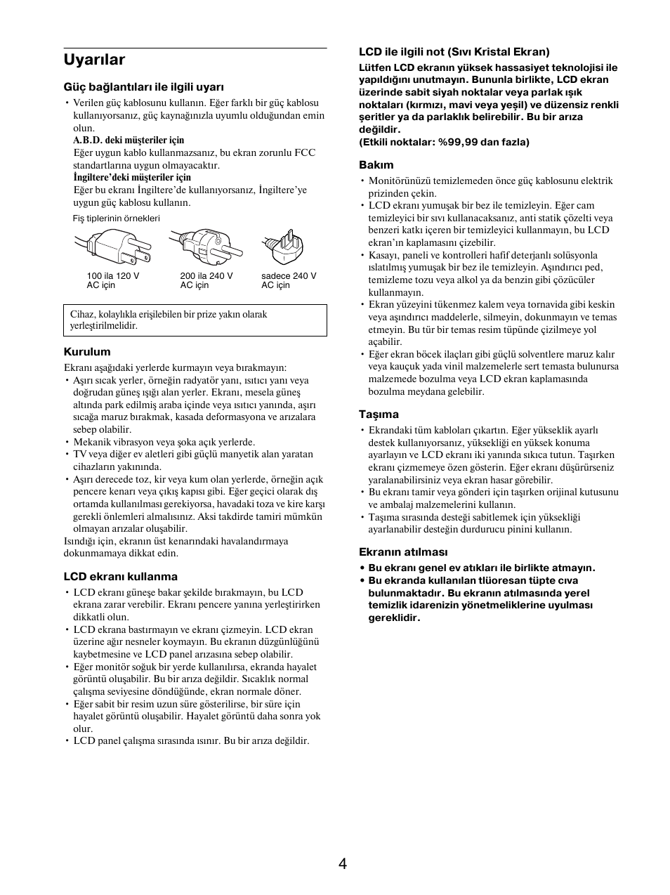 Uyarılar, 4uyarılar | Sony SDM-S205FB User Manual | Page 382 / 403