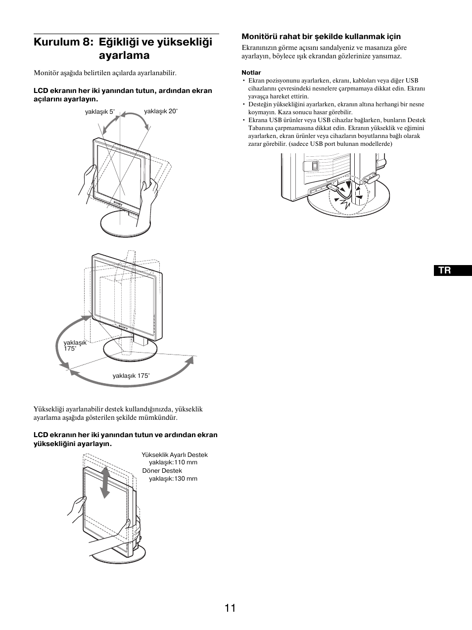 Kurulum 8: eğikliği ve yüksekliği ayarlama | Sony SDM-S205FB User Manual | Page 389 / 403