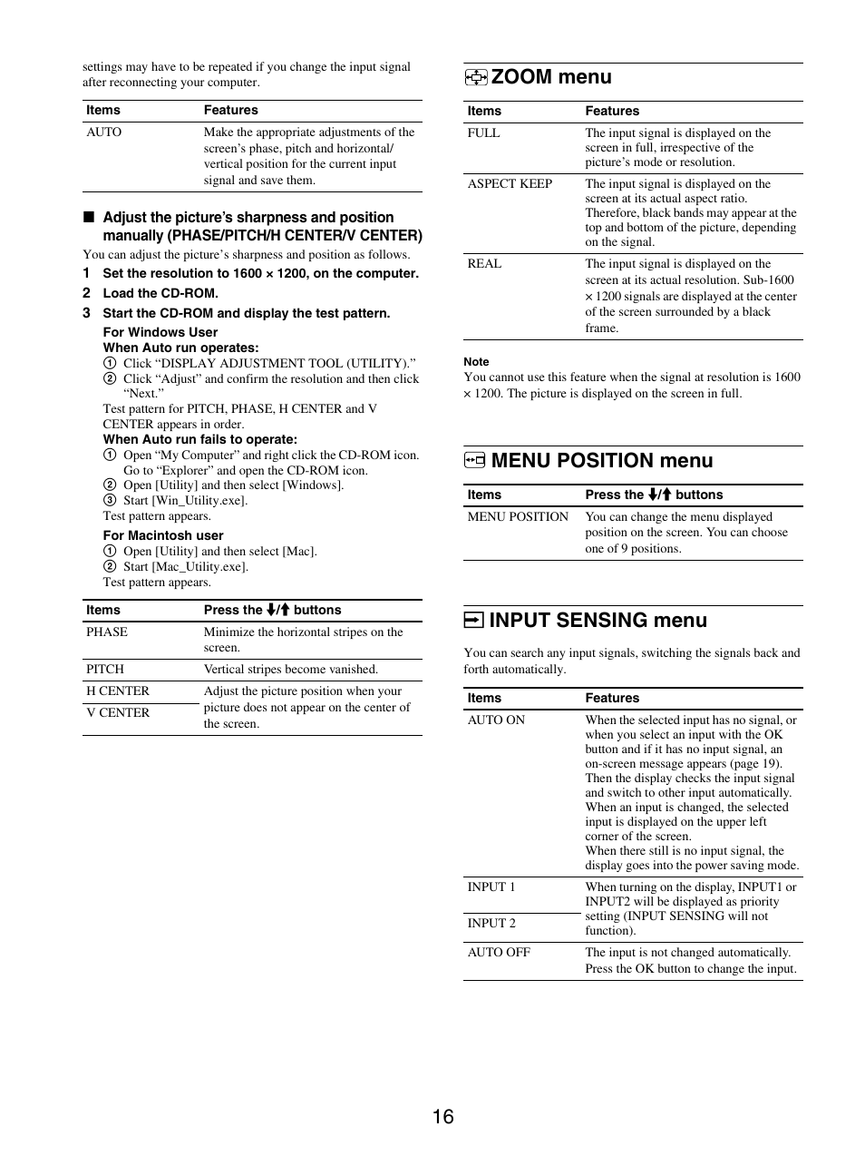 Zoom menu, Menu position menu, Input sensing menu | Zoom menu menu position menu input sensing menu, Menu position menu input sensing menu | Sony SDM-S205FB User Manual | Page 41 / 403