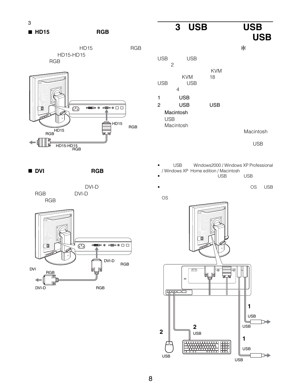 準備3：usbマウスやusbキーボードなどをつなぐ（usb端子があるモデルのみ, マウスや, キーボードなどをつなぐ | 端子があるモデルのみ, Hd15 | Sony SDM-S205FB User Manual | Page 8 / 403