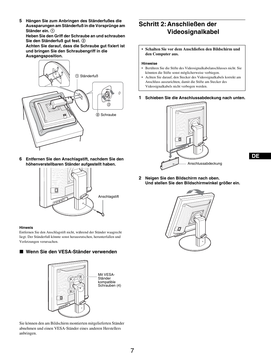 Schritt 2: anschließen der videosignalkabel | Sony SDM-S205FB User Manual | Page 82 / 403