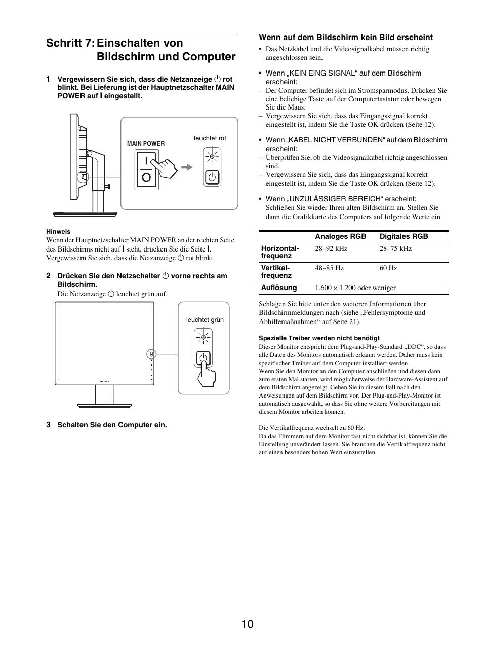 Schritt 7: einschalten von bildschirm und computer | Sony SDM-S205FB User Manual | Page 85 / 403