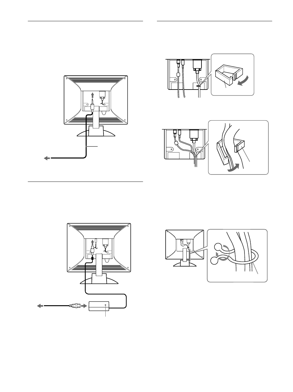 Step 2: connect the audio cord, Step 3:connect the power cord, Step 4: secure the cords and close the back cover | 8step 2: connect the audio cord, Step 3: connect the power cord | Sony SDM-M51 User Manual | Page 8 / 104