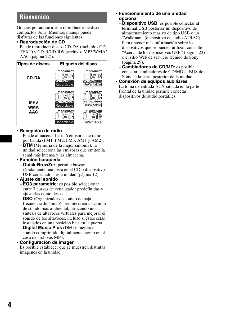 Bienvenido | Sony CDX-GT920U User Manual | Page 28 / 56