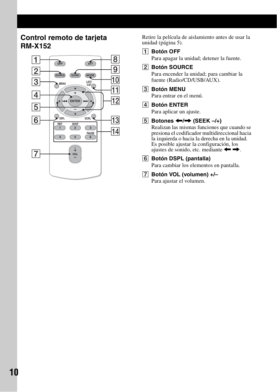 Control remoto de tarjeta rm-x152 | Sony CDX-GT920U User Manual | Page 34 / 56